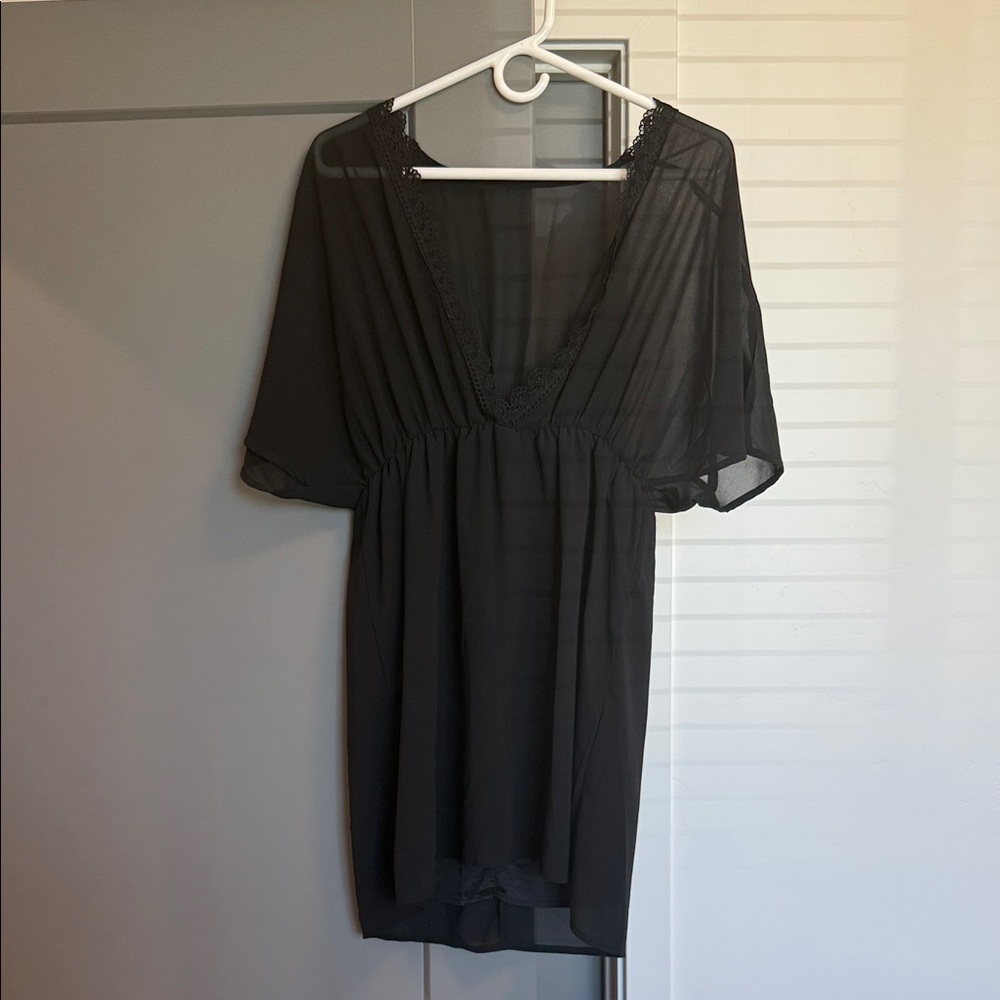 Black Sheer V-Neck Swim Coverup